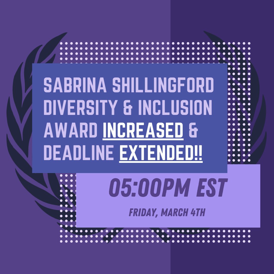 Thanks to our generous Diamond-Level Sponsors, OWN is pleased to announce that the amount of the Sabrina Shillingford Diversity & Inclusion Award has increased to $1000. We’ve also extended the deadline until March 4th 5:00 PM EST. To apply, click here: docs.google.com/forms/d/e/1FAI…