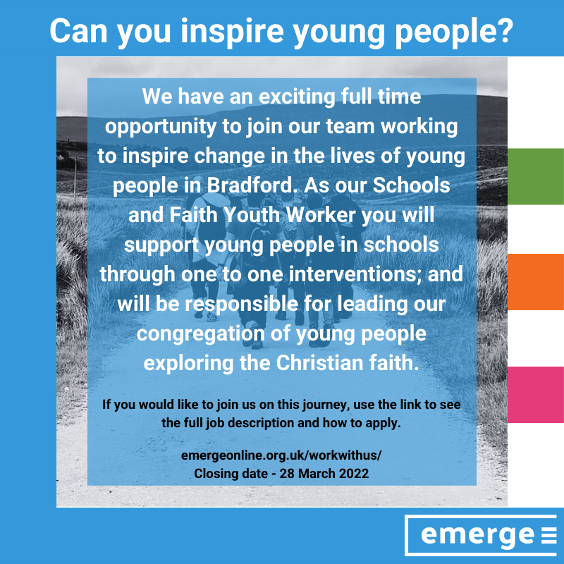 We are recruiting!!

Please click the link for more information about this exciting role and how to apply.  emergeonline.org.uk/workwithus/
#bradfordyouthwork