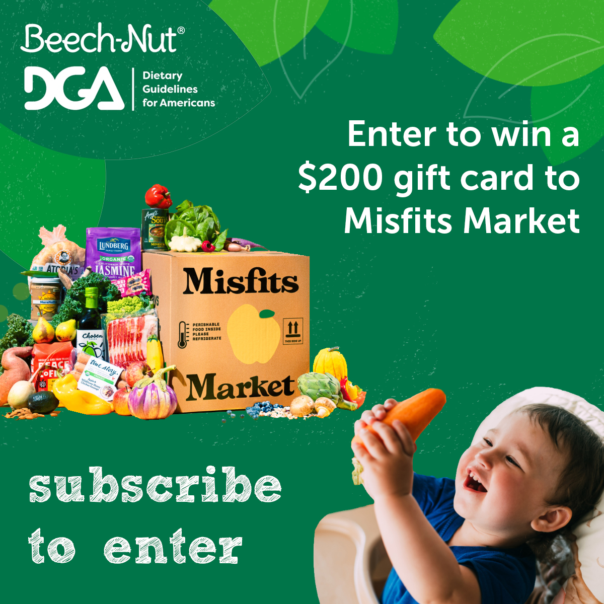 Enter to win a $200 gift card to <a href="/misfitsmarket/">Misfits Market</a> 📦💛 Take quiz &amp; subscribe to our e-newsletters, parents, through 3/9/22. Winner emailed on 3/15/22.  beechnut.com/infant-nutriti…  #Giveaway