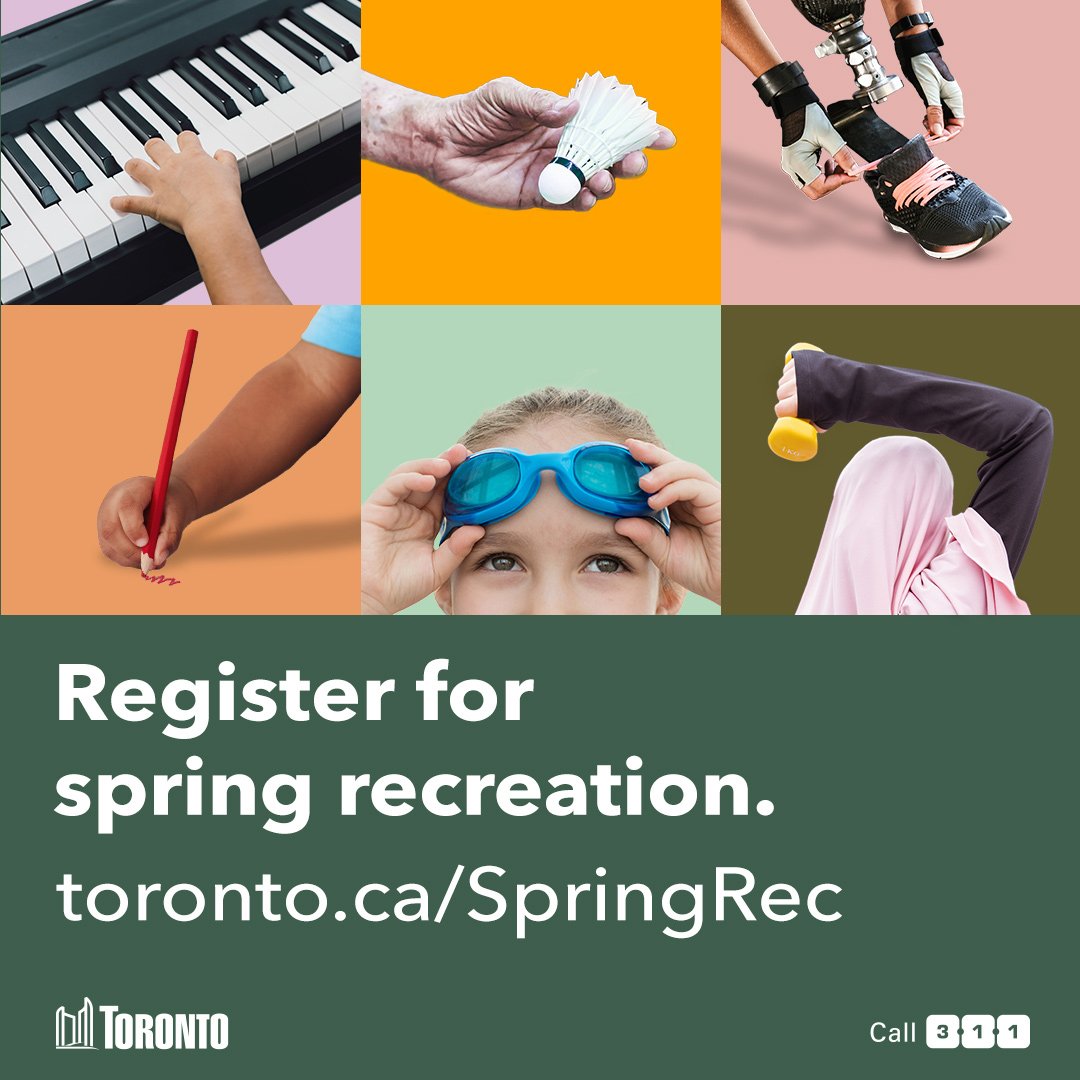 MichaelFordTO's tweet photo. Registration for spring recreation programs is coming soon! 

🗓️March 5 for facilities in Etobicoke
🗓️March 7 for virtual programs city-wide

With thousands of courses on offer, there's something for everyone. Explore programs and learn how to register: https://t.co/Y3eTrTc7Nu https://t.co/PDwJoJ05zb