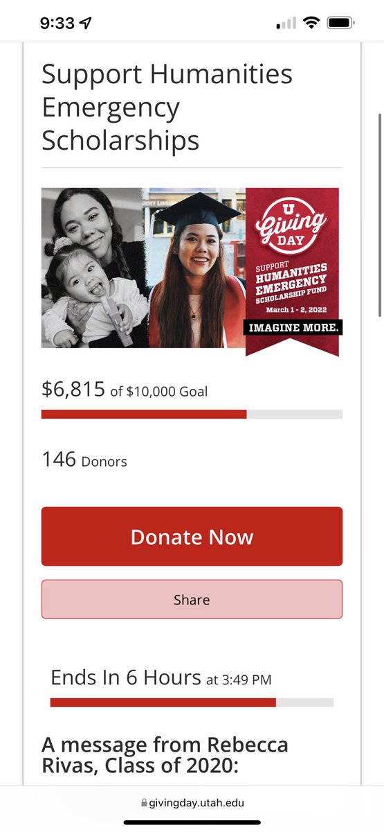 UofUHumanities's tweet photo. We are so closed to our goal! Let’s get that last $3185 before 3:49 pm! #UGivingDay #UofU #UHumanities https://t.co/Y1CSjqQ5ji
