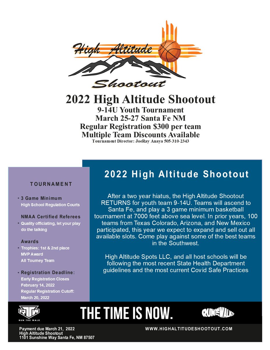 HighAltShootout's tweet photo. 2022 #HighAltitudeShootout March 25-27 Santa Fe NM
9-14U Boys and Girls divisions
https://t.co/o0B9bfpcvv https://t.co/ytUqUZSfte
