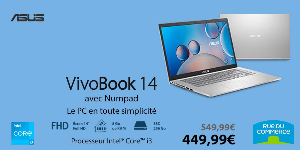 rueducommerce's tweet photo. C’est la semaine #ASUS chez Rue du Commerce 🎉 
Profitez de jusqu’à -15% de remises sur nos meilleures offres, comme ce VivoBook 14 qui allie parfaitement performance et qualité d’affichage. 

Pour en profiter ça se passe ici ➡️ https://t.co/FsYWSejTpd