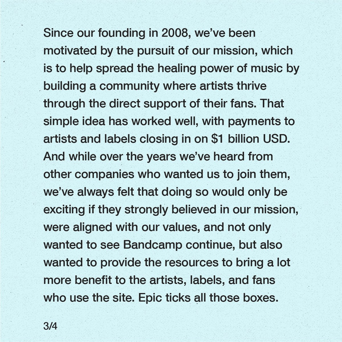 Bandcamp's tweet image. Bandcamp is joining Epic Games! Read more here: blog.bandcamp.com/2022/03/02/ban…