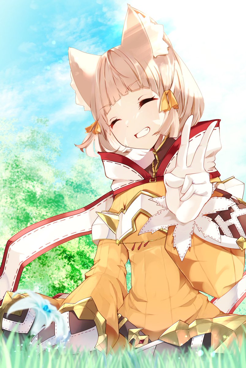 nia (xenoblade) 1girl cat ears animal ears yellow bodysuit gloves short hair bangs  illustration images