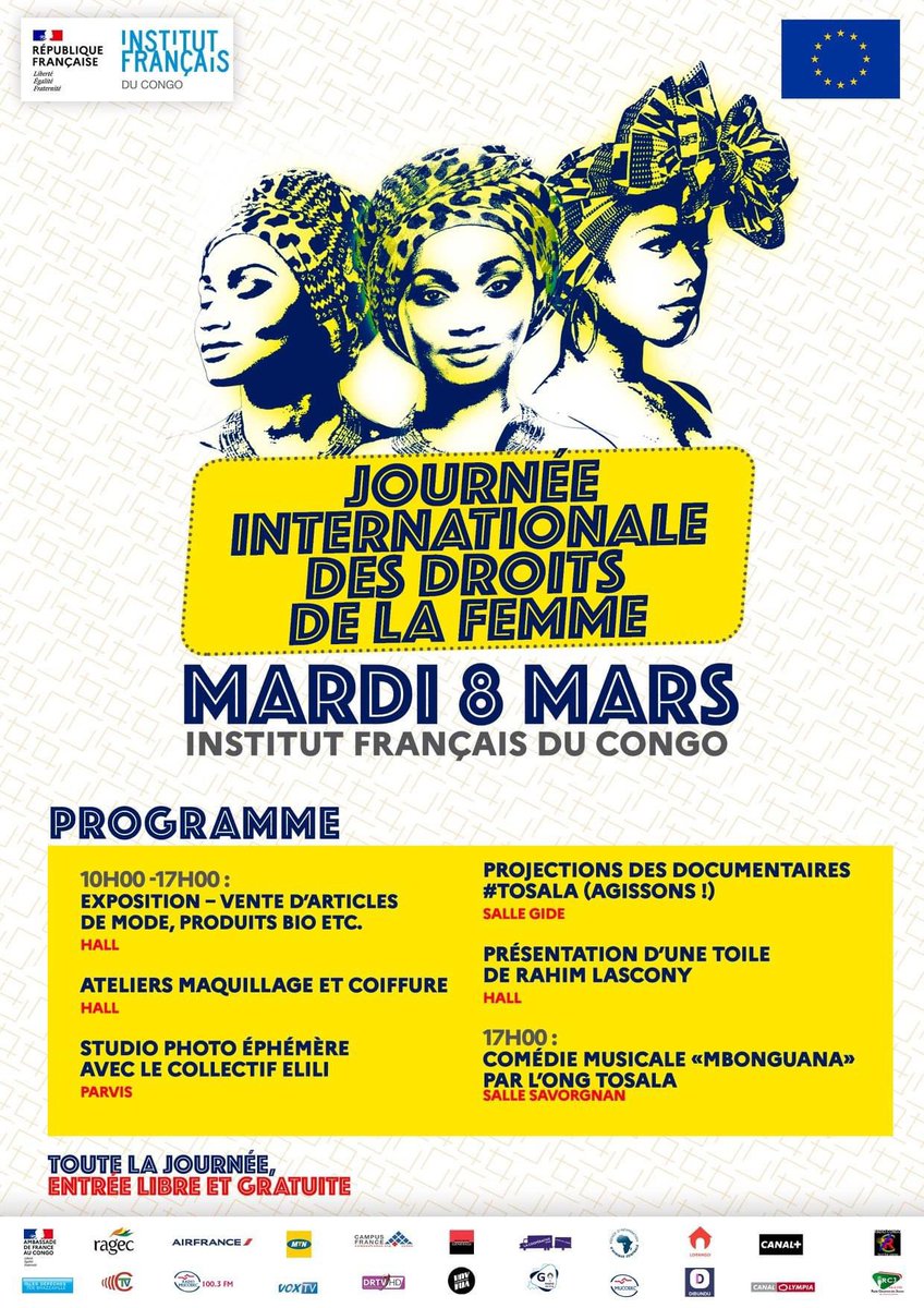 ambafran_congo's tweet photo. En partenariat avec @UeCongoBrazza et @TosalaOng, célébrons ensemble la journée internationale des Droits de la Femme à l’Institut français du Congo.
#8mars #Tosala https://t.co/YhySTm0EC0