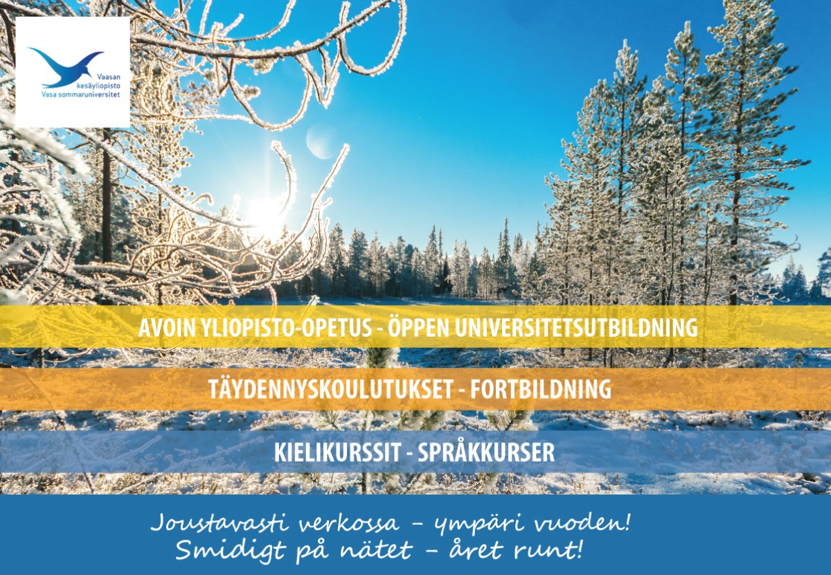 Maaliskuun uutiskirje on ilmestynyt! tinyurl.com/mt8pmbyw

Kurssiohjelmassamme on nyt paljon uutuuksia ja vuoden 2022 tarjonta täydentyy vielä!
-----
Läs Mars nyhetsbrev! tinyurl.com/mt8pmbyw

Vårt kursprogram bjuder nu på många nyheter och utbudet för år 2022 växer ännu!