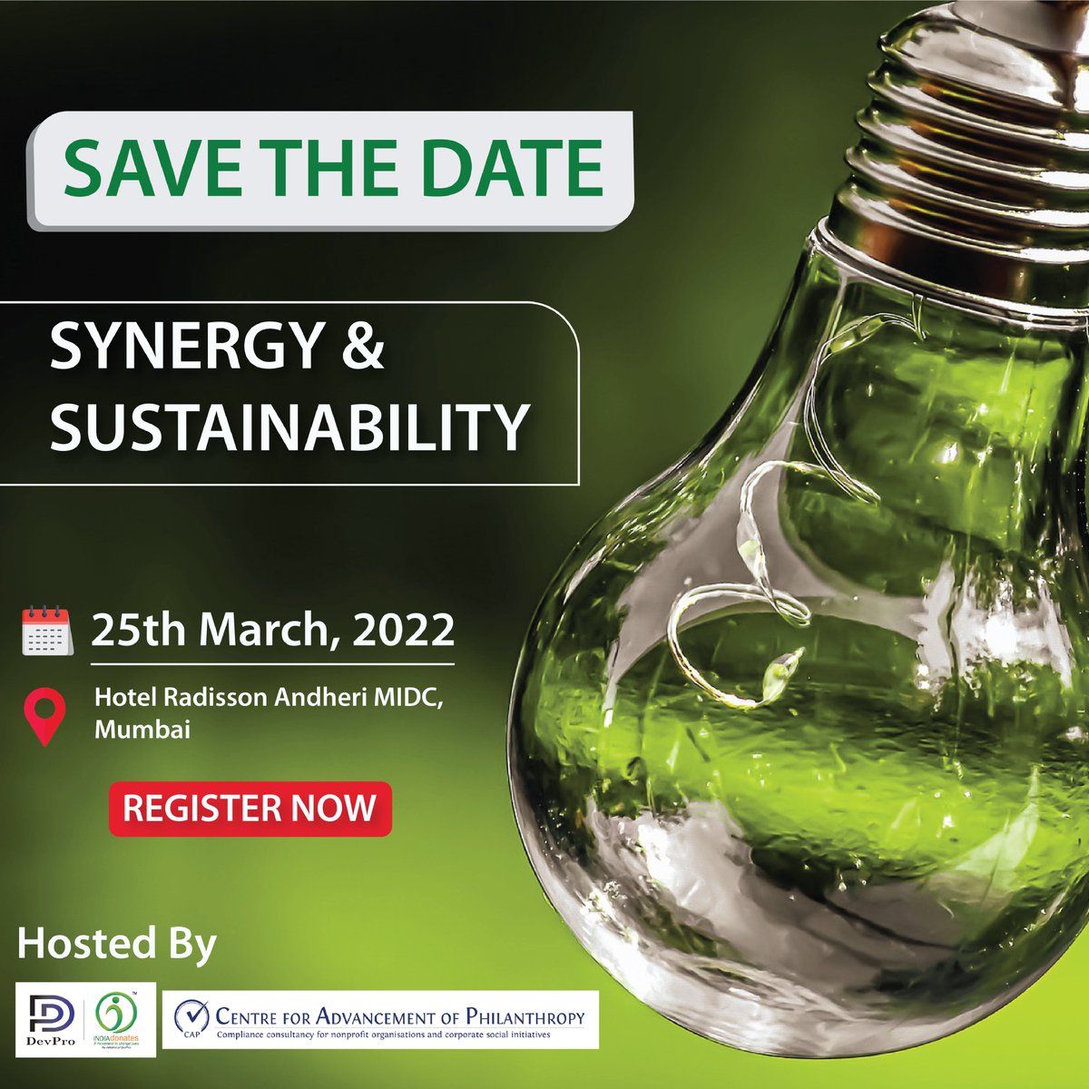 indiadonatesID's tweet photo. SAVE THE DATE! 

@indiadonatesid and CAP invites you to its Annual CSR Meet titled ‘Synergy and Sustainability’ to be held in-person in Mumbai, Maharashtra.
Date: 25th March, 2022
Time: 10.30 am - 4.30 pm
REGISTER NOW: https://t.co/oDYVkKelRy https://t.co/BxUphcjQHS