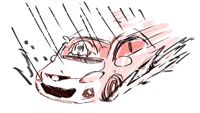 おでかけしたらすっごい雨ふってきてびっくりー☔🚗 