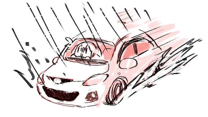 おでかけしたらすっごい雨ふってきてびっくりー☔🚗 