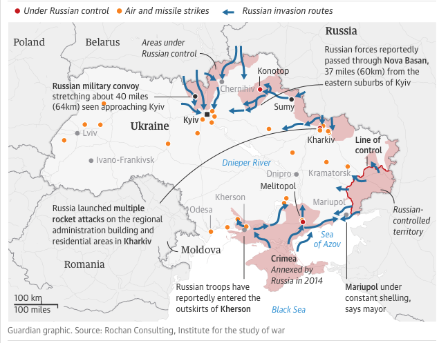 A lot of people try to make sense of the current crisis with maps, so why don't we talk a bit about why the approach of the majority of media in this regard is not the best. And why it might actually (inadvertently) represent the way Putin wants us to think. (Source: Guardian) 1/
