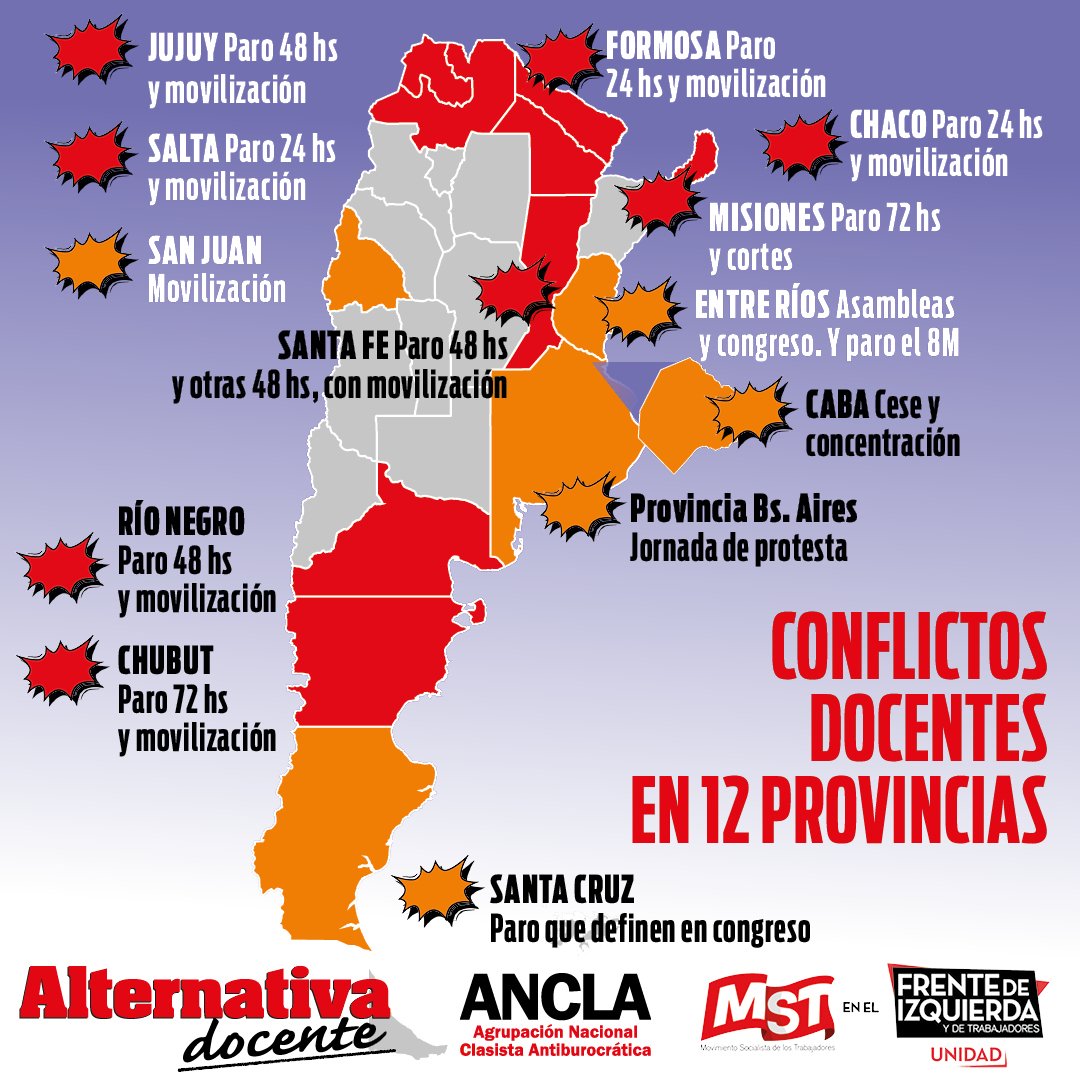 EmilseSaavedra's tweet photo. #NoInicio Paros y protestas docentes en 12 provincias📢
Fernández le dijo al Congreso que habrá «un buen inicio de clases» en todo el país. Pero en esto también la realidad mata relato…
https://t.co/2qW1ESGKJk https://t.co/sl6iMvx6cX