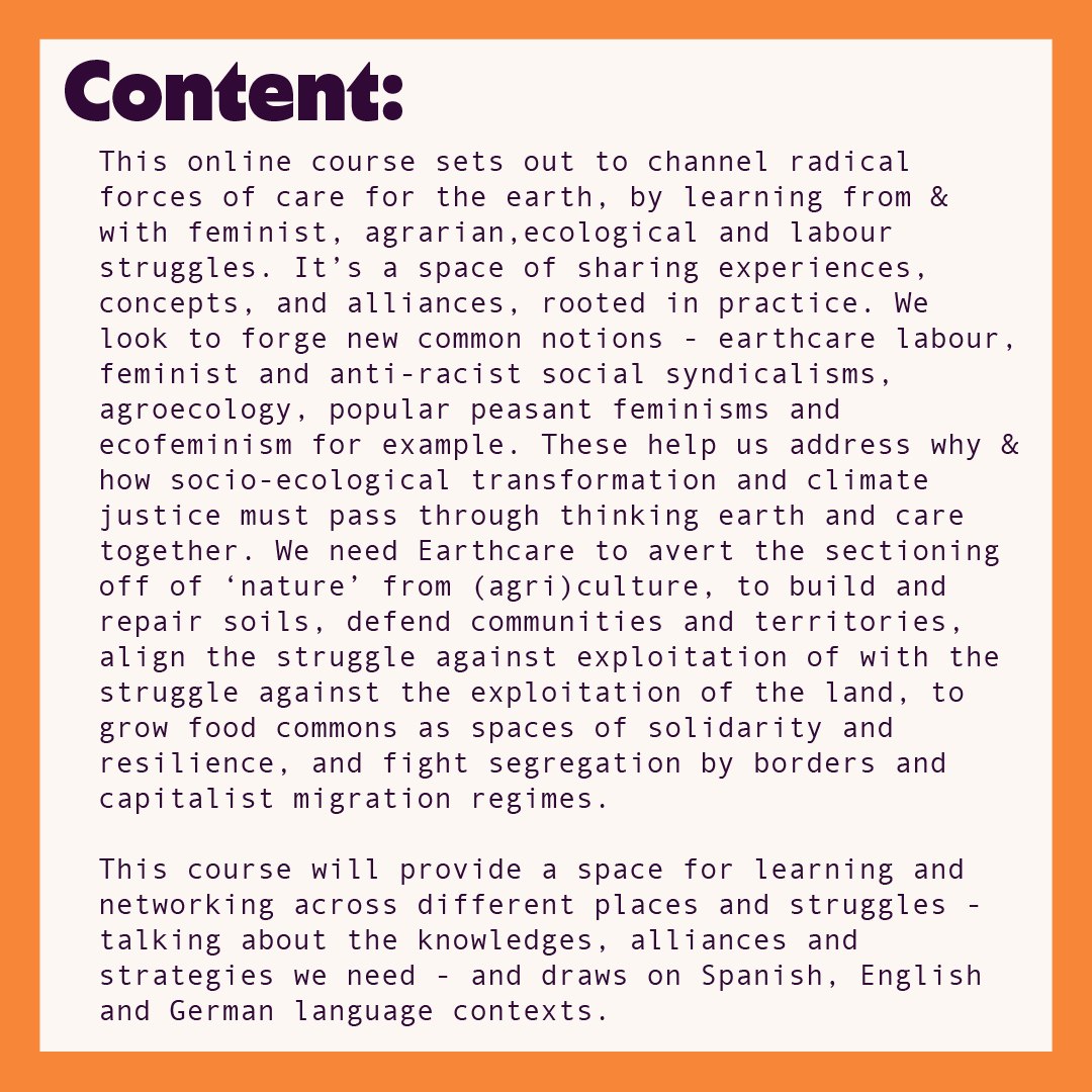 We're really excited to announce our first online course >> Channeling the Forces of Reproduction: why&amp;how struggling for Earthcare is a matter for everyone. With <a href="/barca_stefania/">Stefania Barca</a> <a href="/PastoriFiligran/">Pastori Filigrana</a> <a href="/JornalerasL/">Jornaleras de Huelva en Lucha</a> @sezonieri <a href="/via_campesina/">La Via Campesina (EN)</a> with new translations via <a href="/LaLaboratoria/">La Laboratoria</a>