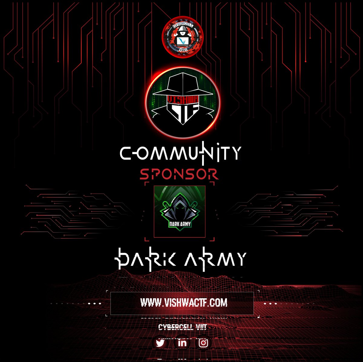 cybercellviit's tweet photo. Cybercell VIIT  thanks Dark Army supporting us via their generosity.
#DarkArmy #vishwactf #Sponsor 
#cybercellviit https://t.co/YJRrffeKyD