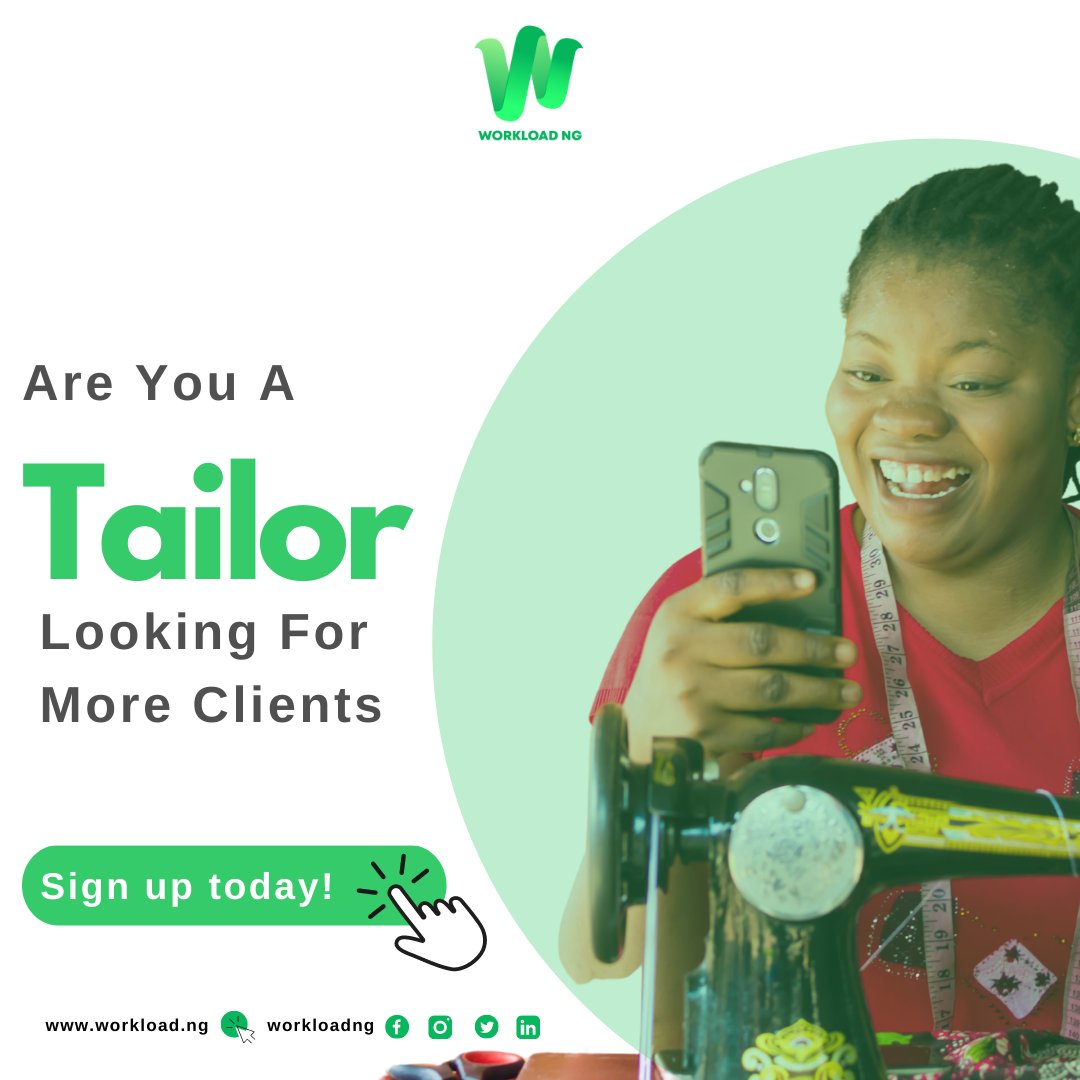 workloadng's tweet photo. Are you a tailor, or do you know any good tailors who want to increase their sales and gain more visibility online, or who want to expand their clientele and make more money doing what they love?
Are you aware that you can find tailoring jobs?

Visit https://t.co/Y9h2nqsbeu https://t.co/oMFPtCtdct