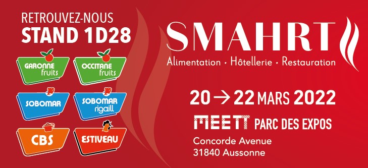 Du 20 au 22 mars retrouvez-nous au <a href="/smahrt2020/">SMAHRT</a>, le salon des métiers de l’Alimentation et de l’Hôtellerie-Restauration.📌Nous serons présents sur le stand 1D28 avec nos cousins du Sud-Ouest #Sobomar, #CBS, #Estiveau et Occitane fruits. R
#smahrt #toulouse #work #events #salon