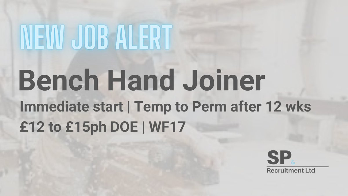 SP_Recruit's tweet photo. #NewJobAlert
#BenchHandJoiner in #WF17
Temp to Perm after 12 weeks.
Click the link for the full job:
https://t.co/izNdJhJ4In
If you think you fit the role or know someone who might be interested, get in touch👇🏽
✉ info@sprecruit.co.uk
📞01924 729120
#sprjobs #sprecruit https://t.co/NQaYXMgOPz