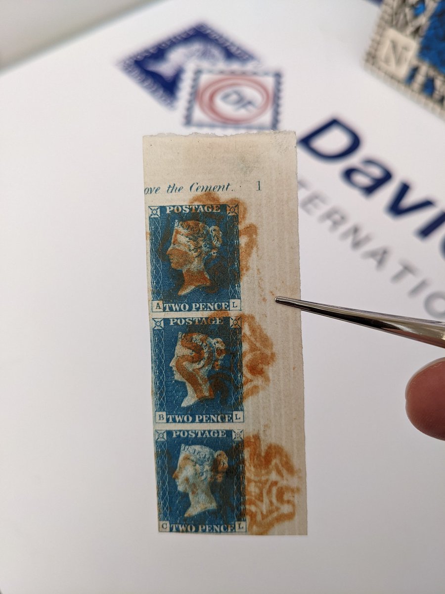 One of the privileges of the job is handling fantastic material like this unique marginal 'plate number' strip of three 1840 2d blues which we have available via Private Treaty. Gorgeous! #philately <a href="/DavidFe19812324/">David Feldman SA</a>