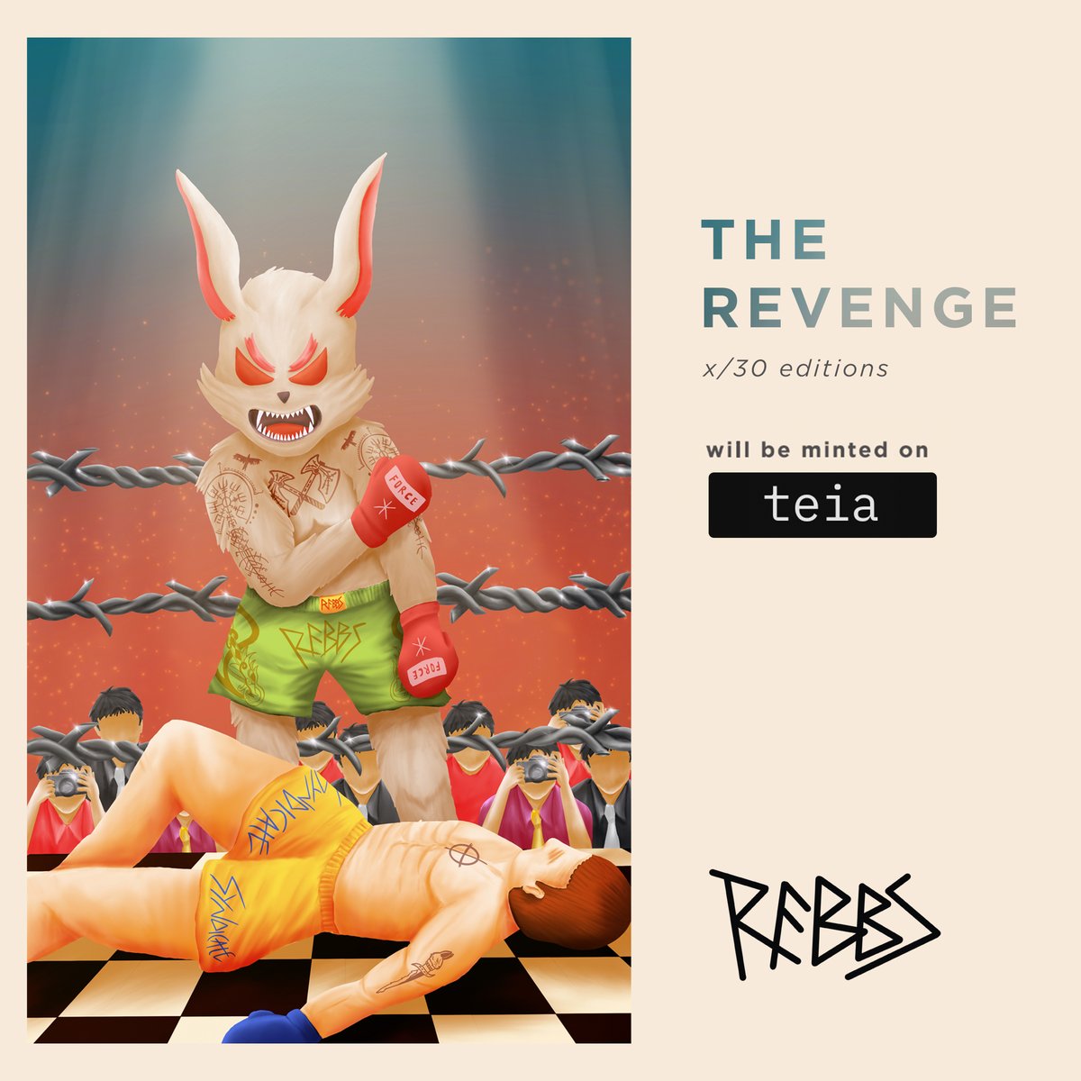 GN everyone!! 💫
“The Revenge” will be minted tomorrow (Thursday) at 6 P.M (GMT+7) on Teia. x/30 eds. Stay tuned! See you on TEIA! 🐰

#teia  #NFTCommunity #NFT #nftcollector #nftart #tezos