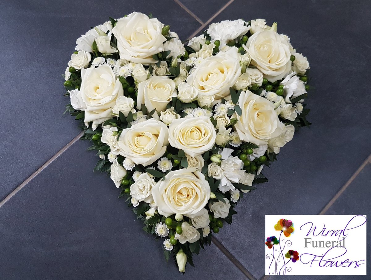 Heart of mostly white roses & spray roses #wirralfuneralflowers #prentonflorist #funeralflowers #Wirral #funeralheart #whiterose #flowersforDad #rose