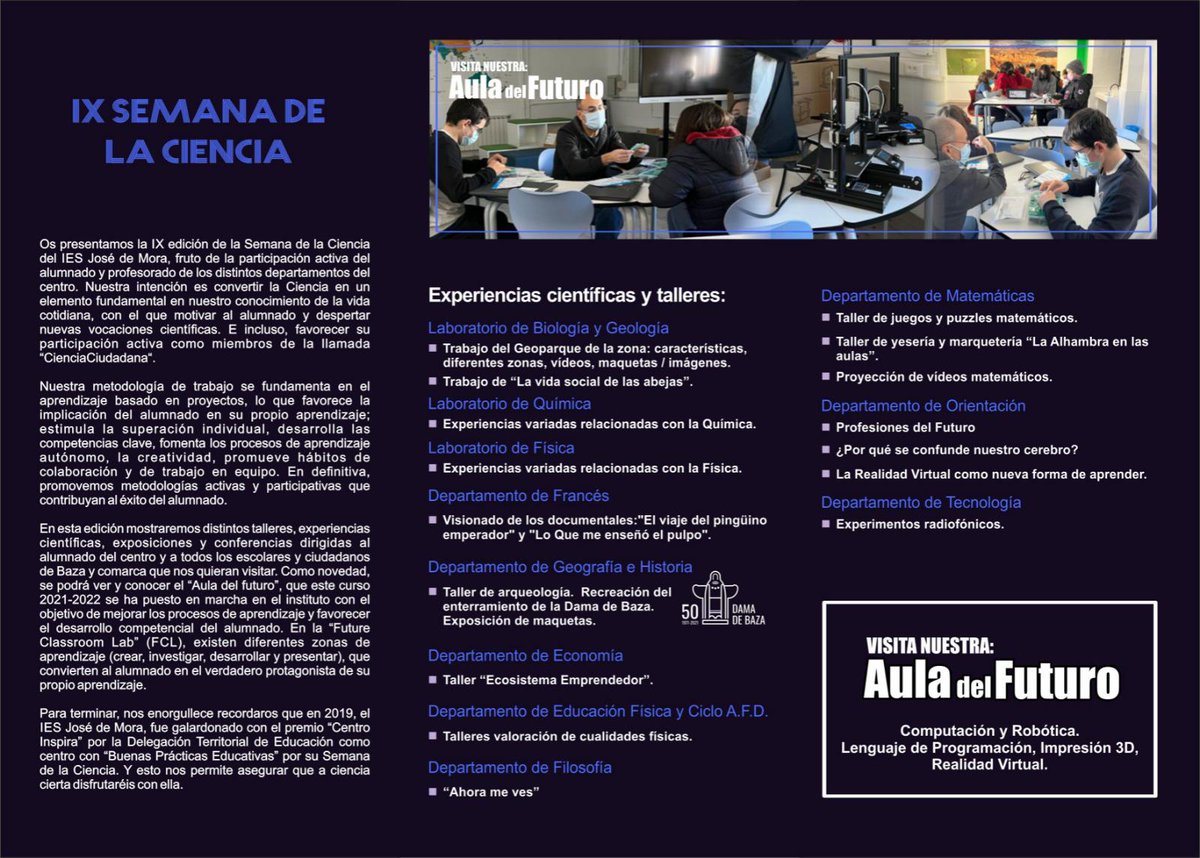 IesMora's tweet photo. Ya está aquí!!!  IX Semana de la Ciencia.  Energías renovadas.  Del 7 al 11 de marzo.  Gracias a todos nuestros patrocinadores. https://t.co/2bbVxfnh4z