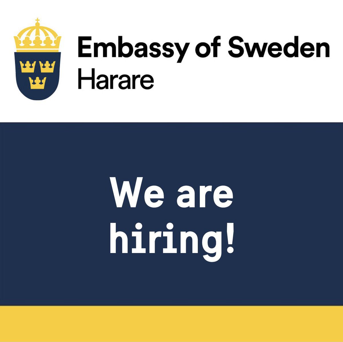 We are looking for a new colleague to our administrative section!

Deadline: 9th of March

Welcome with your application! 

More info 👇
swedenabroad.se/en/embassies/z…