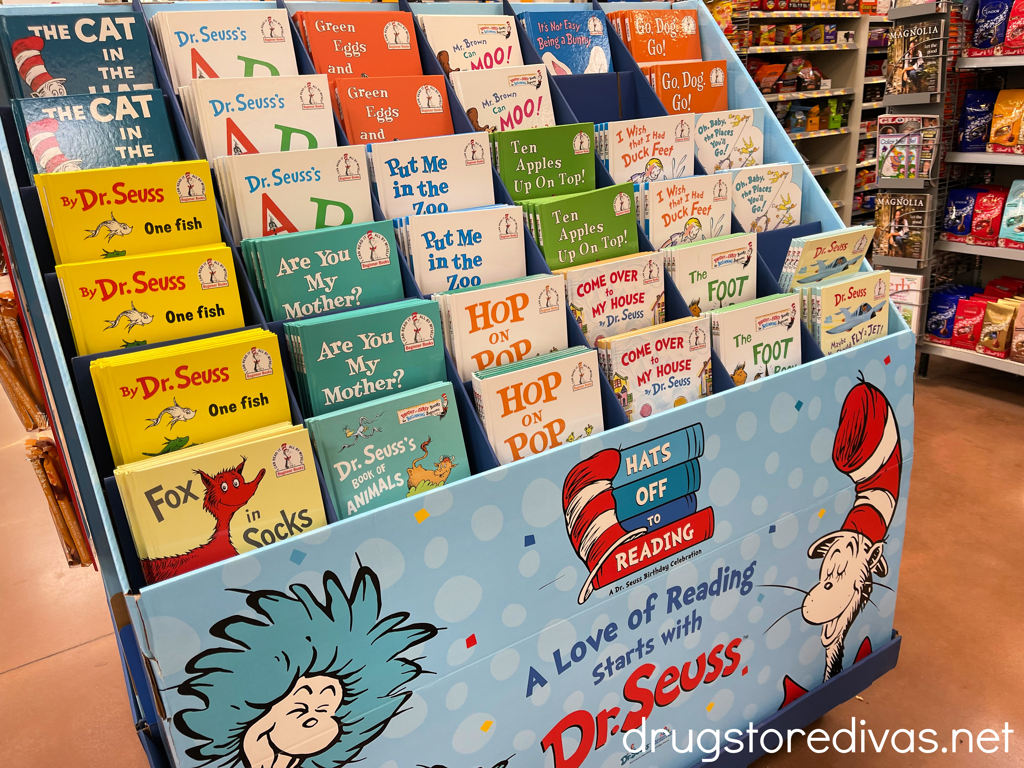 Display of Dr. Seuss books in Walmart.