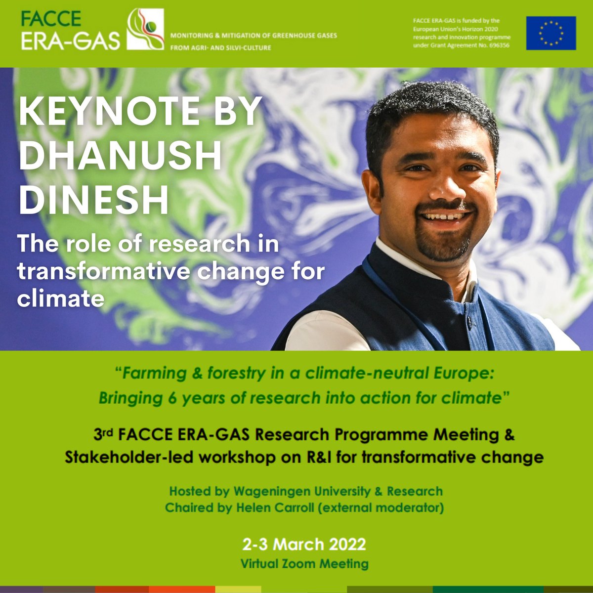 Clim_Eat's tweet photo. The 3rd FACCE ERA-GAS Research Programme Meeting on R&amp;I for transformative change is happening today &amp; tomorrow.

Clim-Eat's Dhanush Dinesh will be giving a keynote  tomorrow on the role of research in transformative change for climate 

https://t.co/CjeLIQsxEw https://t.co/e3Jl37dhke
