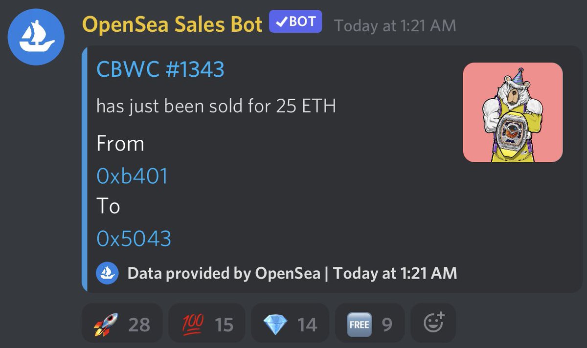 ArkoudaNFT's tweet photo. 🚨 #CBWC #1343 sold for  25 #ETH 🚨

Congratulations to both the seller &amp; buyer 🥳🎉🎊 

#Metaverse #NFT #NFTartist #NFTCollector #NFTCommunity #NFTs #P2E https://t.co/LcP8lSZNsp