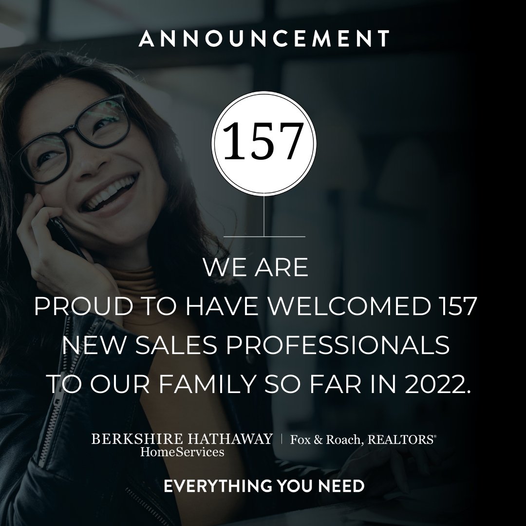 We welcomed a total of 157 Sales Professionals so far this year to our family!

#bhhsfoxroach #bhhsrealestate #welcome #newagents