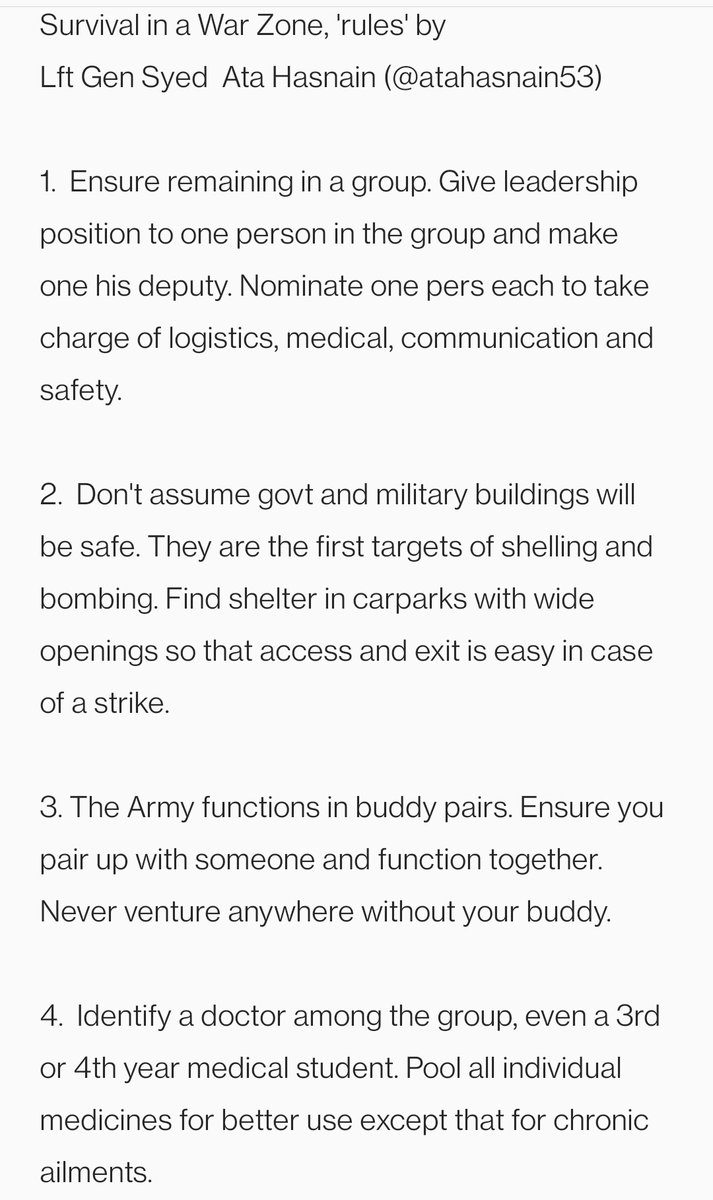 thehawkeyex's tweet photo. Survival in a war zone, suggested 'rules' by Lt Gen (rtd) Syed Ata Hasnain @atahasnain53
#KeepingIndiansSafe
Share with your known ones.
Praying for everyone's safety🙏 https://t.co/SR2D38RZCg
