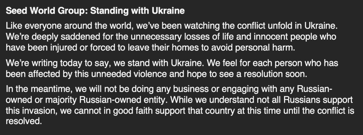 SeedWorldGroup's tweet photo. #StandWithUkraine https://t.co/QrambFC5zp