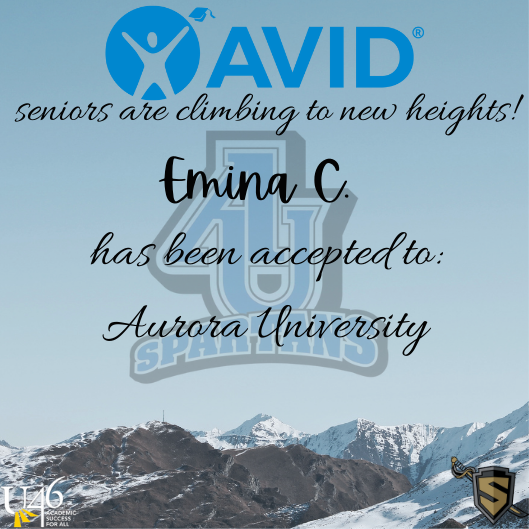 SHSAVIDFAM1's tweet photo. Start your Hump Day off by congratulating SHS AVID Senior Emina C. for getting accepted.
Congrats Emina!!! https://t.co/UIzzSbnasX