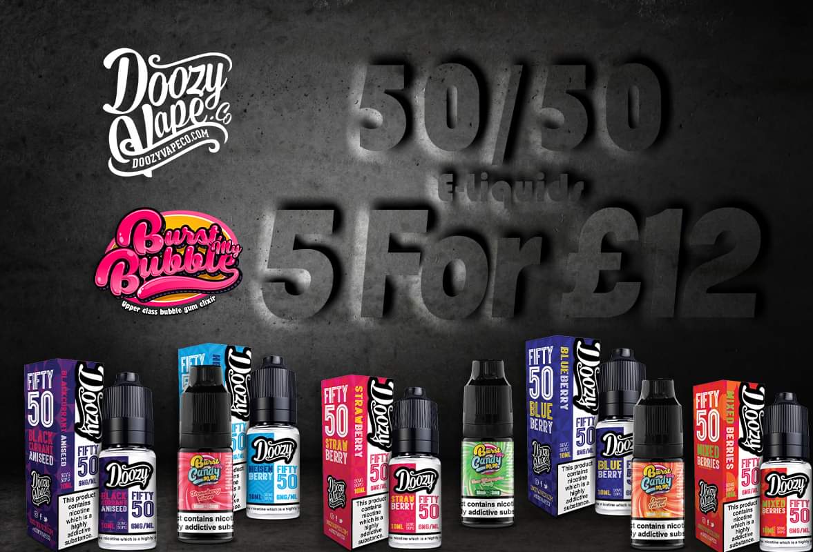RollingRefills's tweet photo. Our mix &amp; match Burst My 5050 deal just got much larger! 

Introducing our newest range from #DoozyVapeCo - The #Fifty50TPD #ELiquid range.

Mix &amp; Match any 5 50/50 10mls for just £12! You won't find a better #deal than that!

#eliquiddeals #vaping #vapeshop #quitsmoking https://t.co/Gpxv7Ef8nv