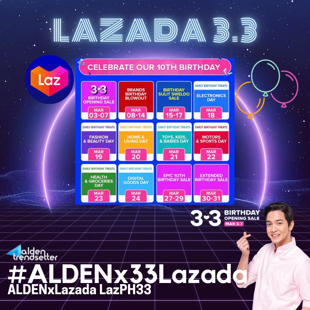 Check out <a href="/LazadaPH/">Lazada Philippines</a> birthday deals in the Lazada app now!

<a href="/aldenrichards02/">Alden Richards</a> 
#ALDENx33Lazada
#ALDENRichards
ALDENxLazada LazPH33