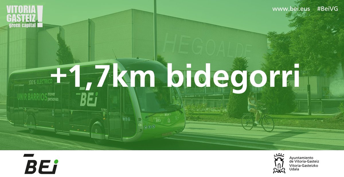 vitoriagasteiz's tweet photo. 🚲 Hirian zehar ibiltzeko bizikleta hartzen duten horietakoa bazara, jakin nahiko duzu #BEIVG ezartzeari esker gure kaleek 1,7 km bidegorri izango dituztela, 170 kilometroko sare zabalari gehituta.

Gehiago jakin nahi duzu? Bisita https://t.co/7ySqSsOdOF https://t.co/Ul6YHoLoCR