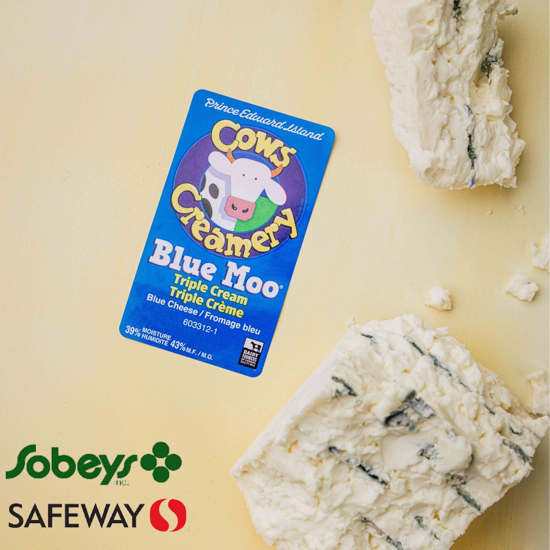 CowsCreamery's tweet photo. We are so excited to be officially launching our NEW triple cream blue cheese, Blue Moo! Find it in @sobeys and @safewaycanada locations across Canada!

We can’t wait to hear what you think! 💙 https://t.co/5LWReKUTsf