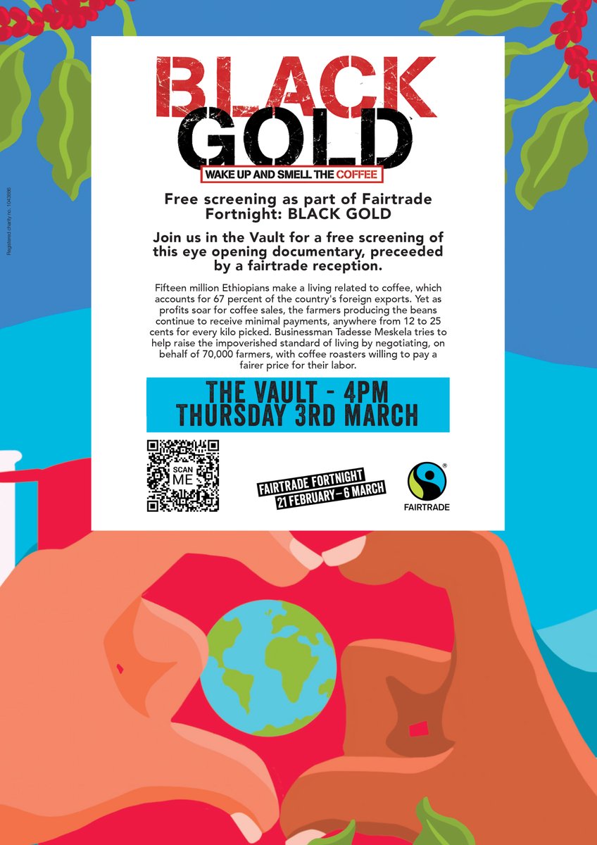 Winchester Env Team (@environment_uow) on Twitter photo A Fairtrade Fortnight event, <a href="/UoWcatering/">Foodoncampuswinchester</a> are showing Black Gold, a documentary about Ethiopian coffee farmers.
Fairtrade Tea, Coffee and Juice will be on offer so come on down to The Vault to watch📽️
Please note this event is for students and staff only. A Fairtrade Fortnight event, <a href="/UoWcatering/">Foodoncampuswinchester</a> are showing Black Gold, a documentary about Ethiopian coffee farmers.
Fairtrade Tea, Coffee and Juice will be on offer so come on down to The Vault to watch📽️
Please note this event is for students and staff only.