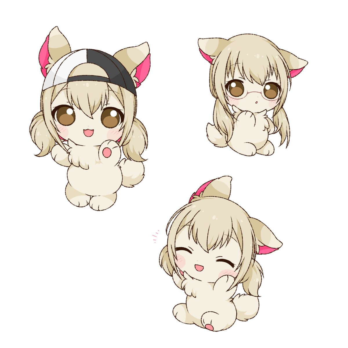 1girl brown eyes closed eyes twintails chibi smile animal ears  illustration images