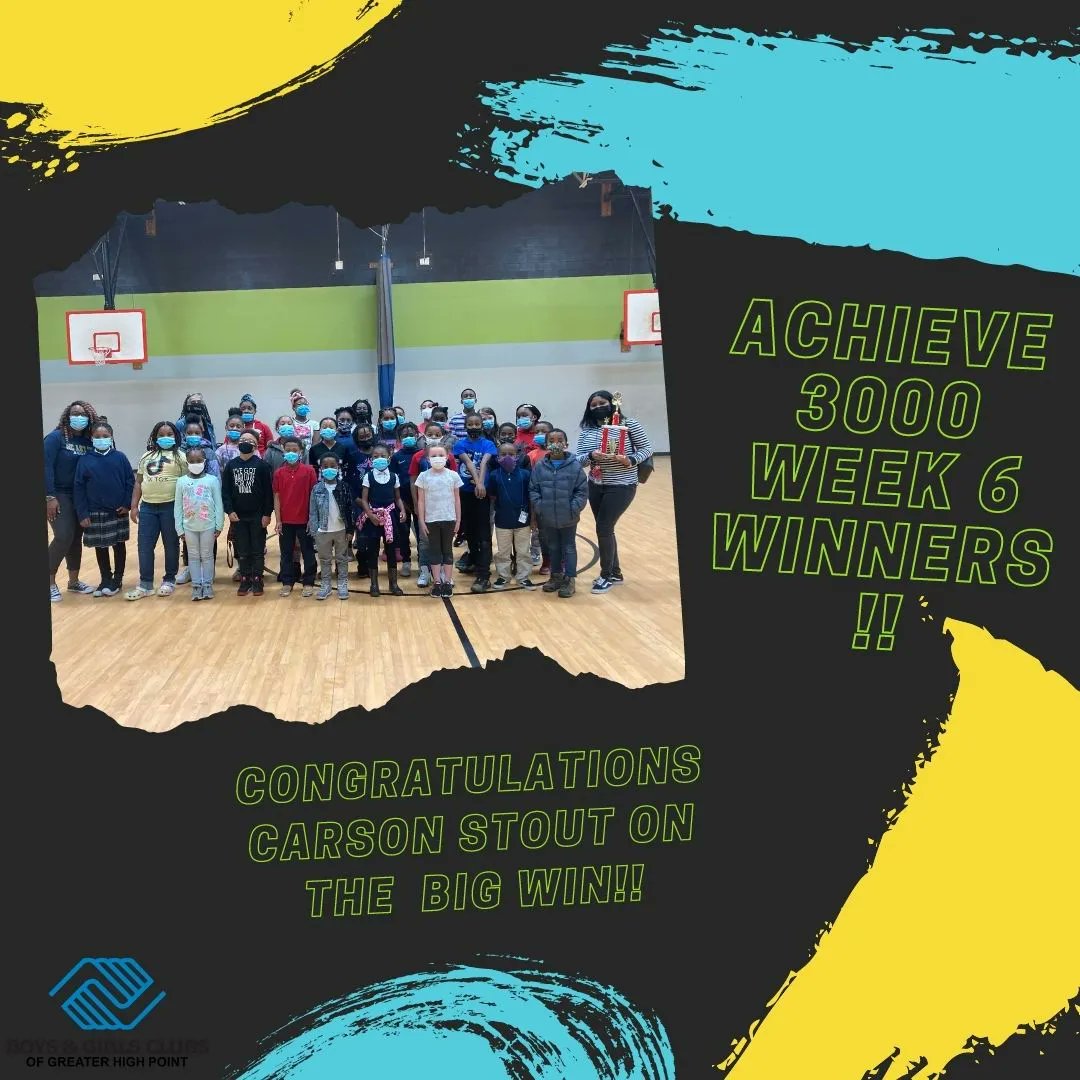 Congratulations Carson Stout for taking the win this week with Achieve 3000!!! It was a close one. Great work on your improving reading achievements at the club. We are so proud of you. Can`t wait to see which club will take the next win!

#GreatFuturesStartHere
