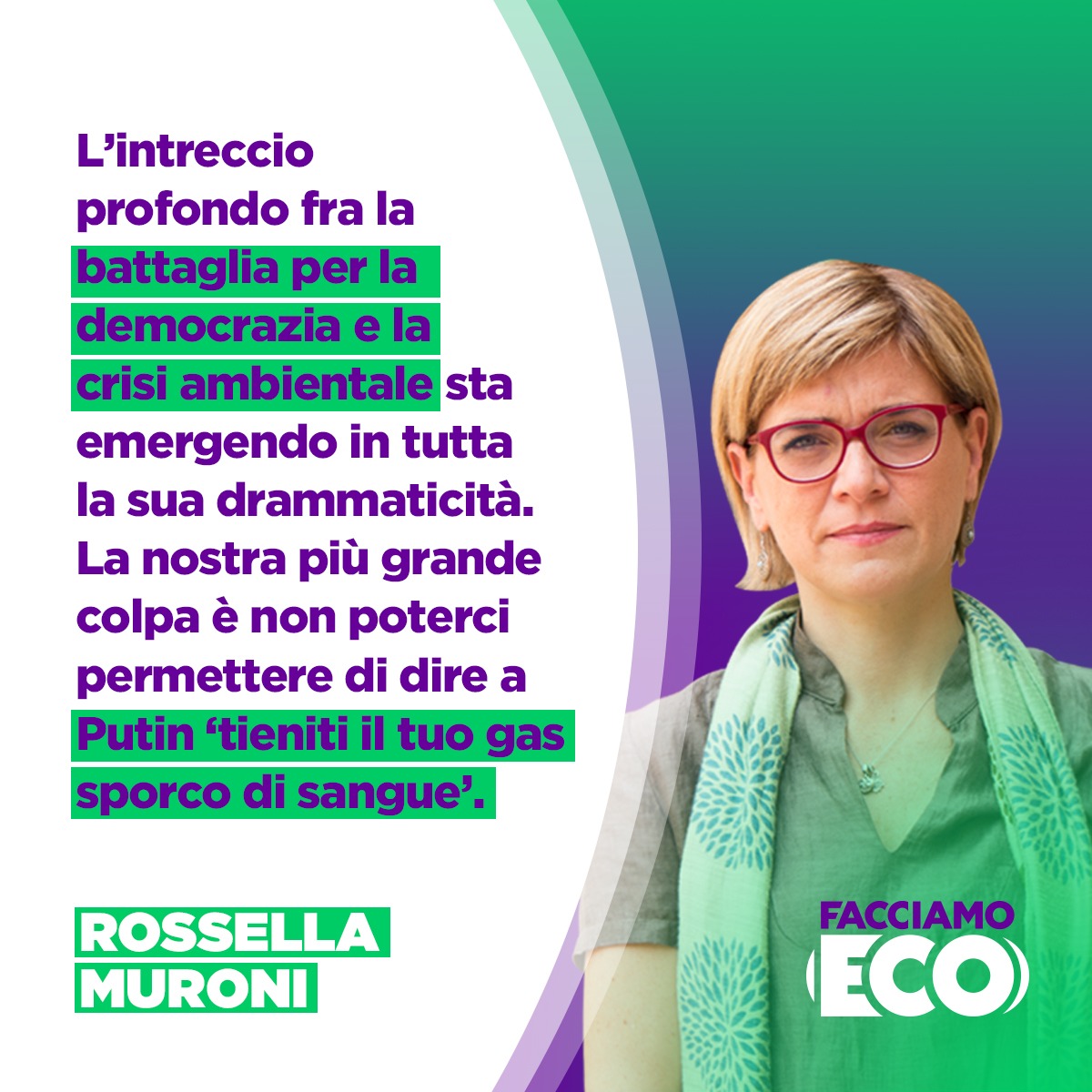 Facciamo_ECO's tweet photo. L'intreccio profondo fra la battaglia per la #democrazia e la #ClimateCrisis sta emergendo in tutta la sua drammaticità. La nostra più grande colpa è non poterci permettere di dire a #Putin "tieniti il tuo #Gas sporco di sangue".  @RossellaMuroni 

#NoWar 
#StopWar 
#Peace https://t.co/82RKTOnWpX