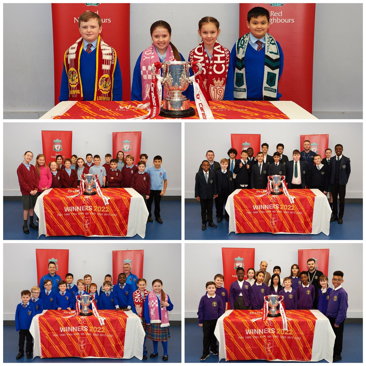 Red_Neighbours's tweet photo. Today local schools have been invited to @anfield_sports to have their picture taken with the @Carabao_Cup - everyone was buzzing after the recent win and couldn’t believe they got to see it in person 🤩

#LFCFamily #YNWA https://t.co/NplATT3EYh