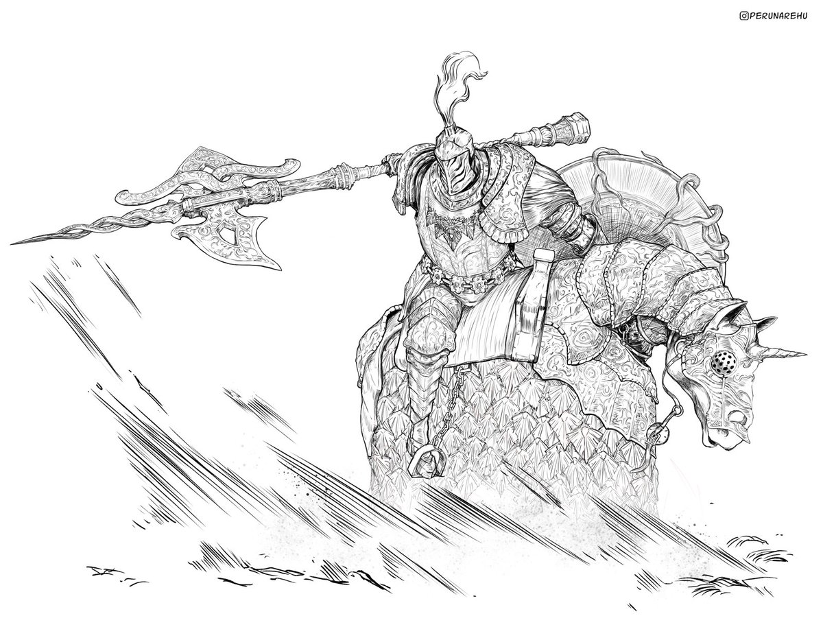 Tree Sentinel - Elden Ring

Was watching <a href="/WoolieWoolz/">Woolie Versus</a>  fight this guy on stream while finishing this drawing. I love the moveset, the swings from horseback are so weighty.

#ELDENRING #fanart #drawing