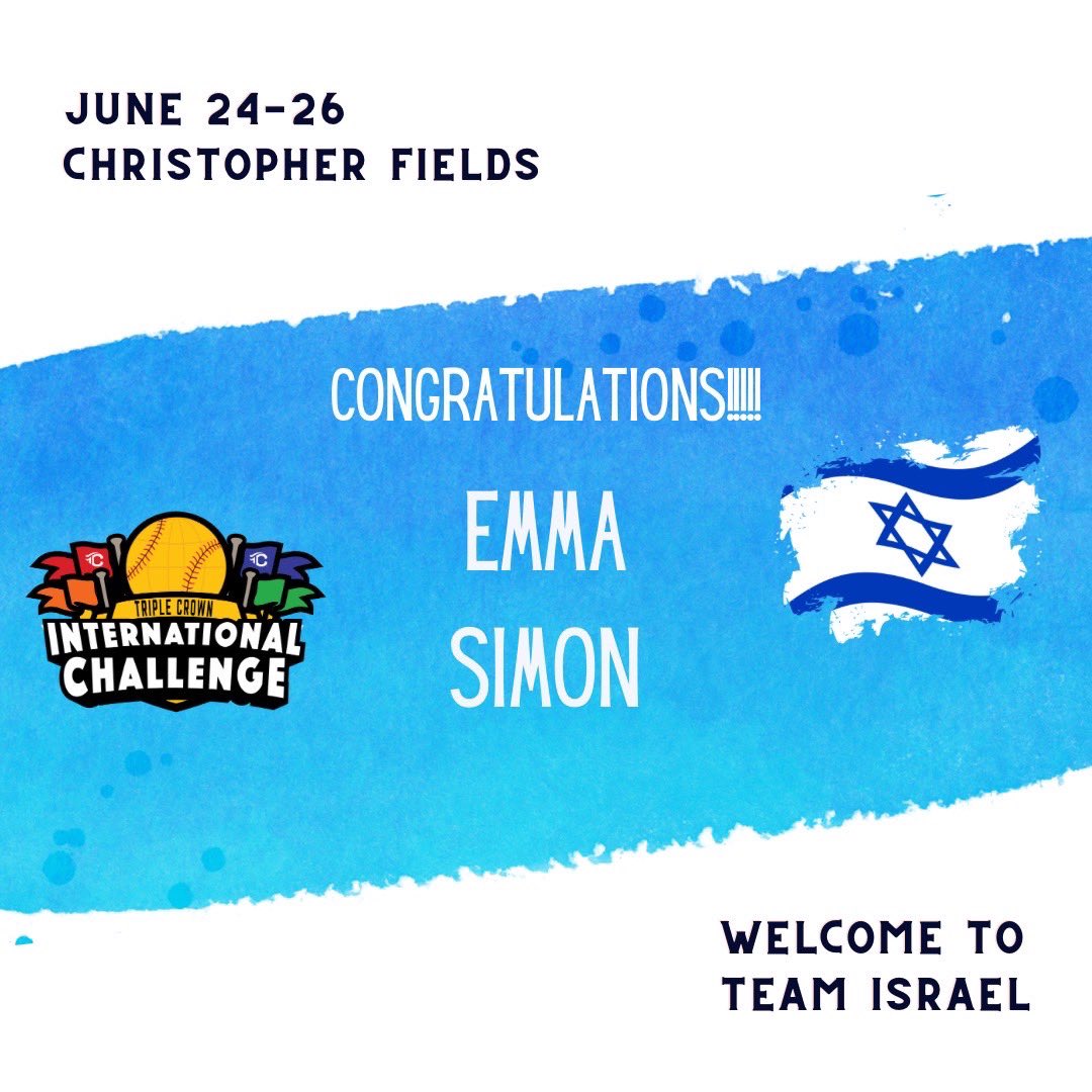 EmmaSimon2024's tweet photo. Iโm honored to have been selected to represent Team Israel in this summerโs @COSparkFire International Challenge. Thank you to coach @justinbkaplan for the opportunity. I canโt wait! @EC05Bilz @TCSFastpitch #COSparkFire #PlayTCS https://t.co/y7fpOpcI1S