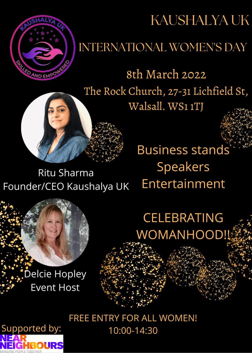 International Womens Day is taking place next week on Tuesday 8th March  - the theme this year is #breakthebias2022.

internationalwomensday.com

Poster below for two events taking place in Walsall and Smethwick :-)