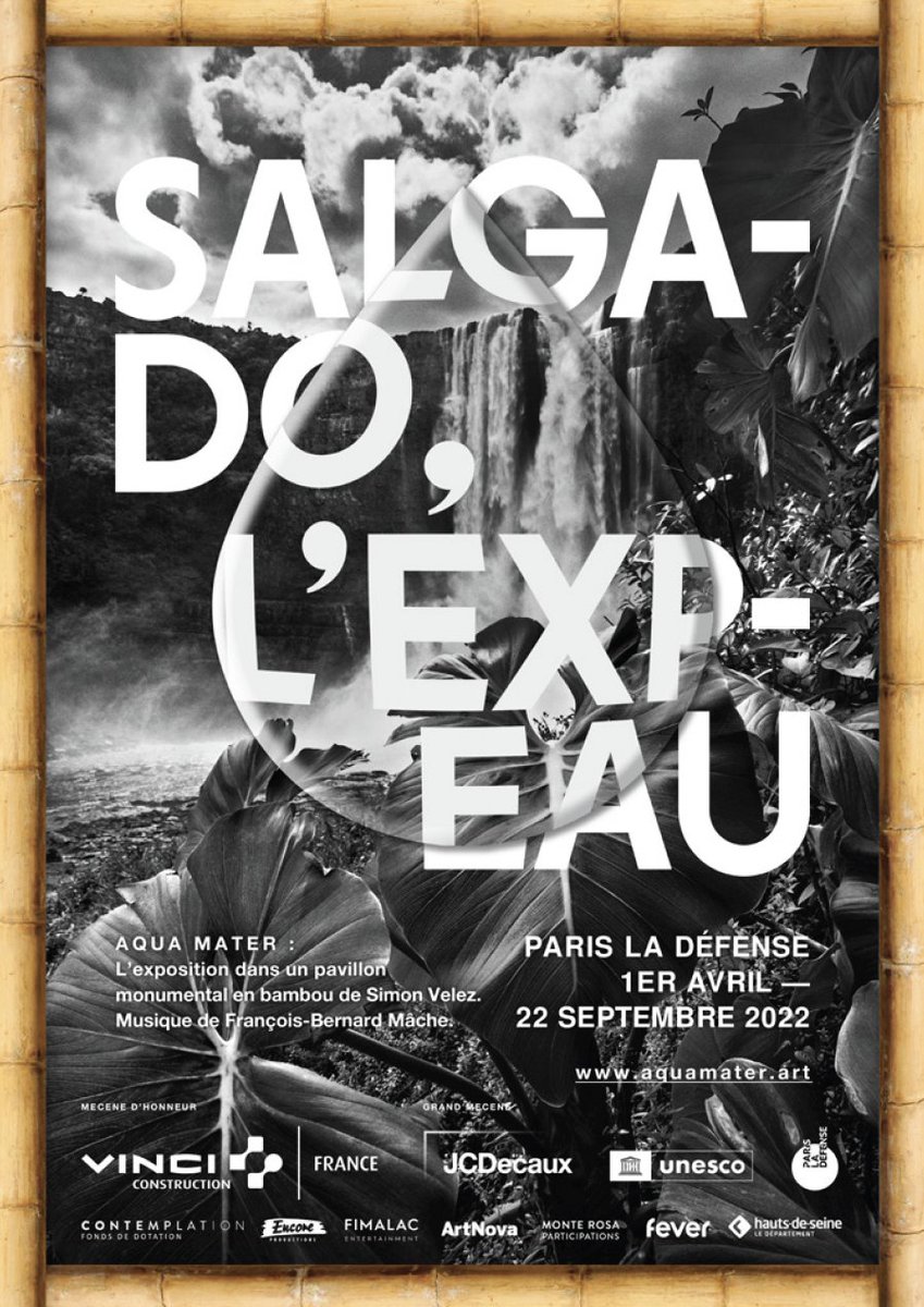 VINCIConstrucFR's tweet photo. 🗓️A partir du 01/04 découvrez sur le parvis de #LaDéfense l’expo photo de @SSalgadoGenesis sur le thème de l’#eau au cœur du pavillon #AquaMater, structure en bambou de 1000m2 signée par l’architecte #SimonVelez &amp; en cours de #construction par nos équipes📸💧#MécénatDeCompétences https://t.co/uwd842NtMV