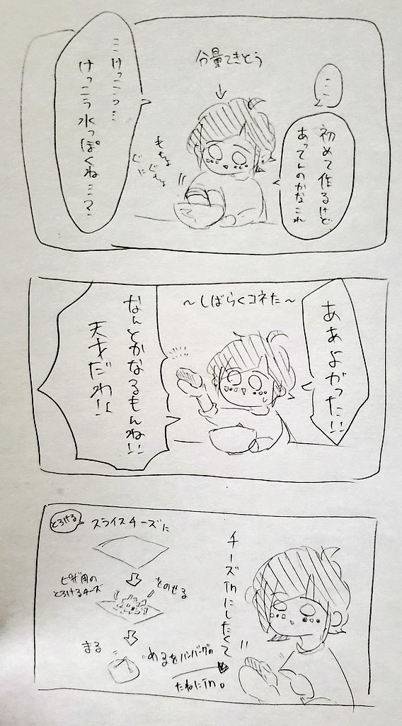 ひとり暮らしして初めてハンバーグ作った時の絵出てきた 