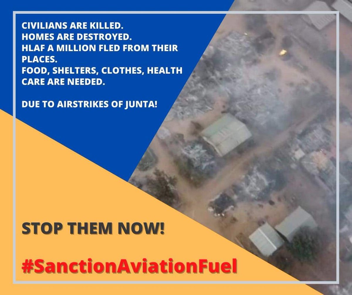 The junta is supplied with petrol and fuel used in aircrafts so that they are permitted to kill its own citizens. Without fuel, the aircrafts are dead and useless. #SanctionAviationFuel
