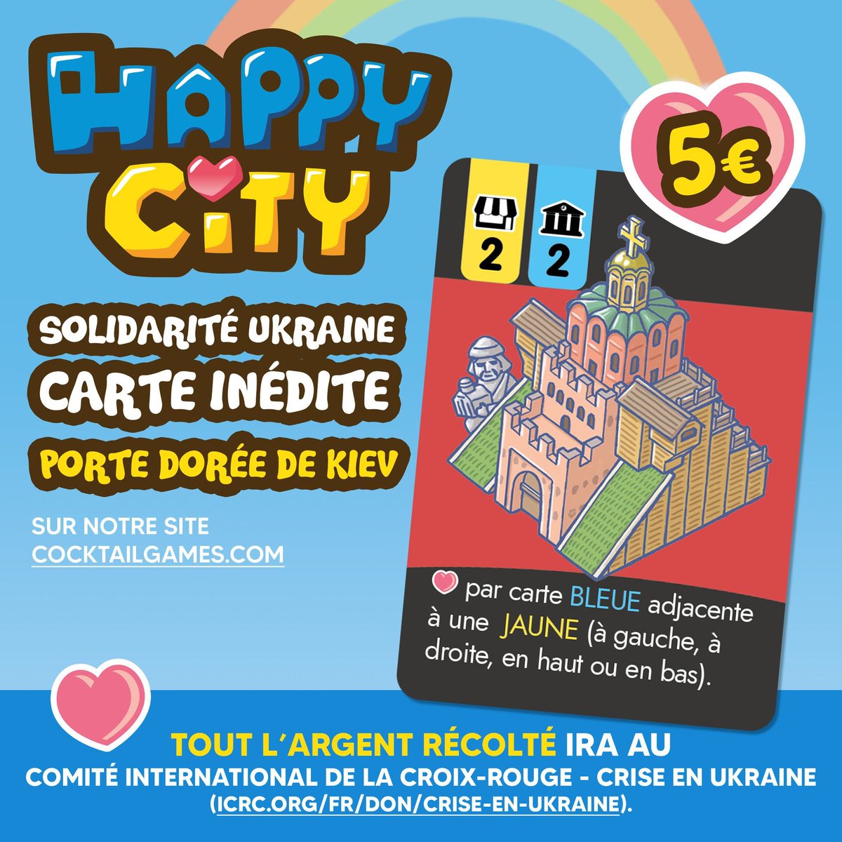 Cocktail Games (@cocktailgames) on Twitter photo HAPPY CITY a failli exister en Ukraine 🇺🇦.
Alors pour ceux qui veulent construire leur HappyCity avec un bâtiment qui aidera des personnes dans la vraie vie : cocktailgames.com/.../happycity-…
TOUT l'argent récolté ira à <a href="/CICR_fr/">CICR</a> (icrc.org/fr/don/crise-e…)
#j2s #UkraineRussiaWar #boardgames HAPPY CITY a failli exister en Ukraine 🇺🇦.
Alors pour ceux qui veulent construire leur HappyCity avec un bâtiment qui aidera des personnes dans la vraie vie : cocktailgames.com/.../happycity-…
TOUT l'argent récolté ira à <a href="/CICR_fr/">CICR</a> (icrc.org/fr/don/crise-e…)
#j2s #UkraineRussiaWar #boardgames