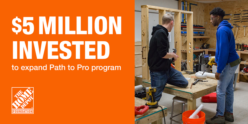 HomeDepotFound's tweet photo. We are dedicated to training the next generation of skilled tradespeople. Today's investment, part of our overall $50 million commitment to Path to Pro, will expand the training program to more than 250 schools in over 30 states. https://t.co/NkOp5GUvzy https://t.co/cs0SuHaoyY